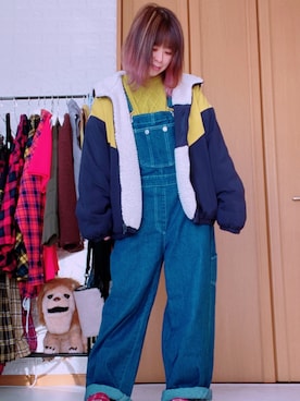 「SpRay（スプレイ）のアイテム（オールインワン・サロペット）」を使った、みにさん（レディース・145cm）の冬コーディネート