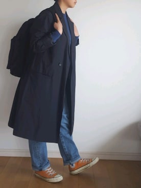 「GGD（ジージーディー）のアイテム（チェスターコート）」を使った、Casanさん（レディース・154cm）の春コーディネート