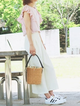 「ラッフルスリーブ」｜「アイテム（シューズ）」を使った、machouroiさん（レディース・160cm）の夏コーディネート