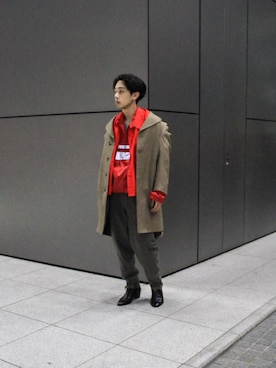 「コーディネート」｜「アイテム（チェスターコート）」を使った、Koooootarouさん（メンズ・180cm）の春コーディネート
