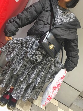 「小花柄ワンピース」｜「アイテム（ダウンジャケット/コート）」を使った、nacosさん（レディース・151cm）の春コーディネート