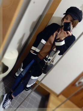 「SLY（スライ）のWOLT JW ANKLE SLIM-A（デニムパンツ）」を使った、CANAさん（レディース・162cm）の冬コーディネート