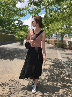 「UNE MANSION（ユヌマンション）のアイテム（タンクトップ）」を使った、CANAさん（レディース・162cm）の夏コーディネート