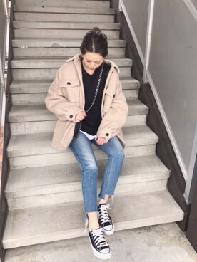 「GRL（グレイル）のアイテム（ピアス（両耳用））」を使った、CANAさん（レディース・162cm）の冬コーディネート