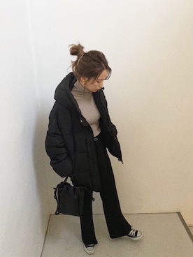 「GRL（グレイル）の2way巾着ショルダーバッグ（ショルダーバッグ）」を使った、CANAさん（レディース・162cm）の冬コーディネート