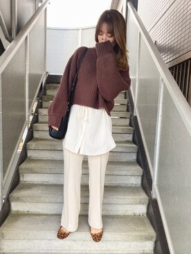 「GRL（グレイル）の2way巾着ショルダーバッグ（ショルダーバッグ）」を使った、CANAさん（レディース・162cm）の冬コーディネート