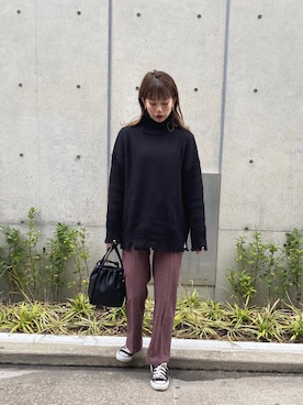 「GRL（グレイル）の2way巾着ショルダーバッグ（ショルダーバッグ）」を使った、CANAさん（レディース・162cm）の冬コーディネート