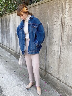 「GRL（グレイル）のオーバーサイズデニムGジャン（デニムジャケット）」を使った、CANAさん（レディース・162cm）の冬コーディネート