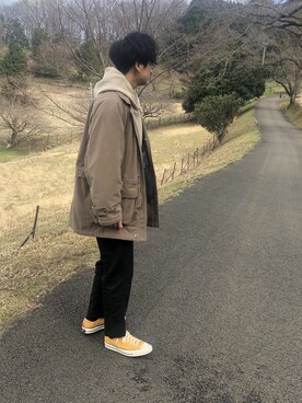 「アイテム（イエロー系）」を使った、たいようさん（メンズ・175cm・10代）の春コーディネート