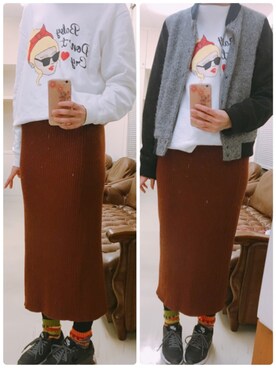 yui*さんの「WOMEN メリノブレンドリブスカート」を使ったコーディネート