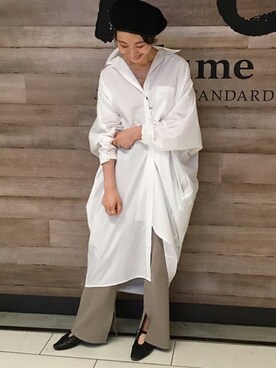 「スリットパンツ」｜「アイテム（シャツワンピース）」を使った、sena*さん（レディース・160cm）の春コーディネート