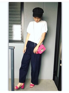 「UNIQLO（ユニクロ）のワッフルクルーネックT（5分袖）（Tシャツ/カットソー）」を使った、mnmさん（レディース・163cm）の春コーディネート