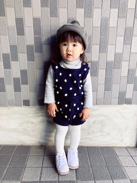 「UNIQLO（ユニクロ）のアイテム（ハンチング/ベレー帽）」を使った、mnmさん（キッズ・90cm）の秋コーディネート