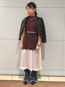 「TOGA PULLA（トーガ　プルラ）のアイテム（ライダースジャケット）」を使った、わたなべさん（レディース・163cm）の冬コーディネート
