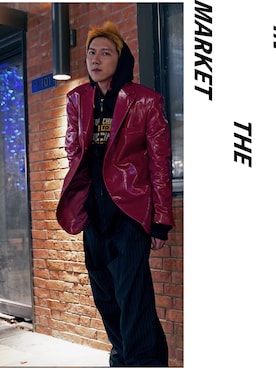 「アイテム（テーラードジャケット、レッド系）」を使った、XIWIさん（メンズ・172cm）の冬コーディネート