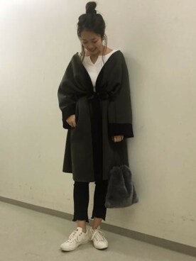 「JEANASIS（ジーナシス）のアイテム（ノーカラージャケット）」を使った、SAAYANさん（レディース・166cm）の秋コーディネート