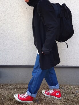 「ペインターパンツ」｜「アイテム（チェスターコート）」を使った、ziziさん（メンズ・178cm）の春コーディネート