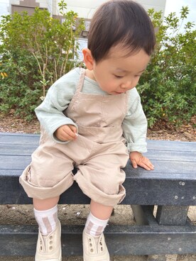 「ミントグリーン」｜「アイテム（サロペット/オーバーオール）」を使った、kotakotaroさん（キッズ・80cm）の春コーディネート