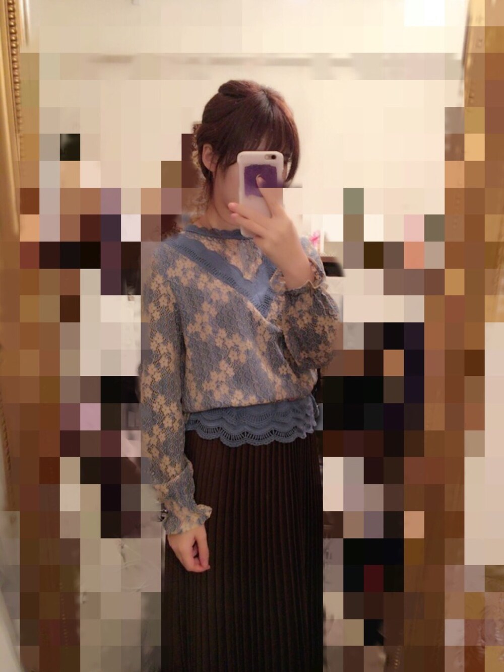 「レーストップス、インポート、ロンクスカート」｜「MARTEのアイテム（シャツ/ブラウス、ブルー系）」を使った、kutsushitaさん（レディース・151cm）の冬コーディネートの1枚目の写真