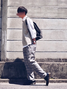 「CASPER JOHN（キャスパージョン）のCASPER JOHN グレンチェックイージーパンツ（その他パンツ）」を使った、ダイキさん（メンズ・189cm）の春コーディネート