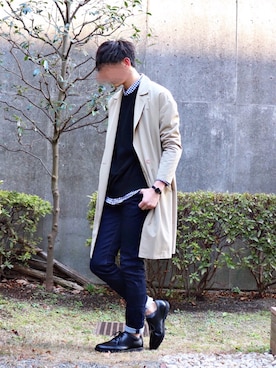 「UNIQLOU」｜「アイテム（トレンチコート）」を使った、ダイキさん（メンズ・189cm）の冬コーディネート