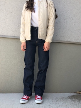 「リーバイス」｜「アイテム（ノーカラージャケット）」を使った、MAKIさん（レディース・158cm）の冬コーディネート