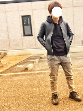 「PUMA」｜「アイテム（ライダースジャケット）」を使った、nanさん（メンズ・162cm）の冬コーディネート