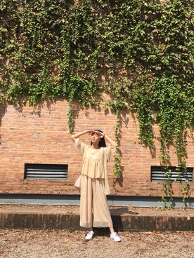 「アイテム（ドラムバッグ、ピンク系）」を使った、Vifengさん（レディース・165cm）の秋コーディネート
