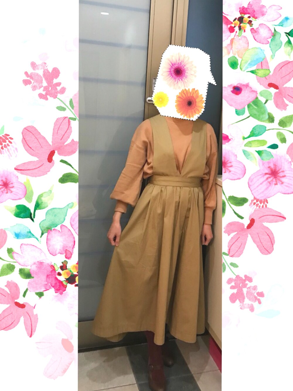 「春コーデ」｜「earth music&ecologyのアイテム（ニット/セーター、オレンジ系）」を使った、miさん（レディース・158cm）の春コーディネートの1枚目の写真