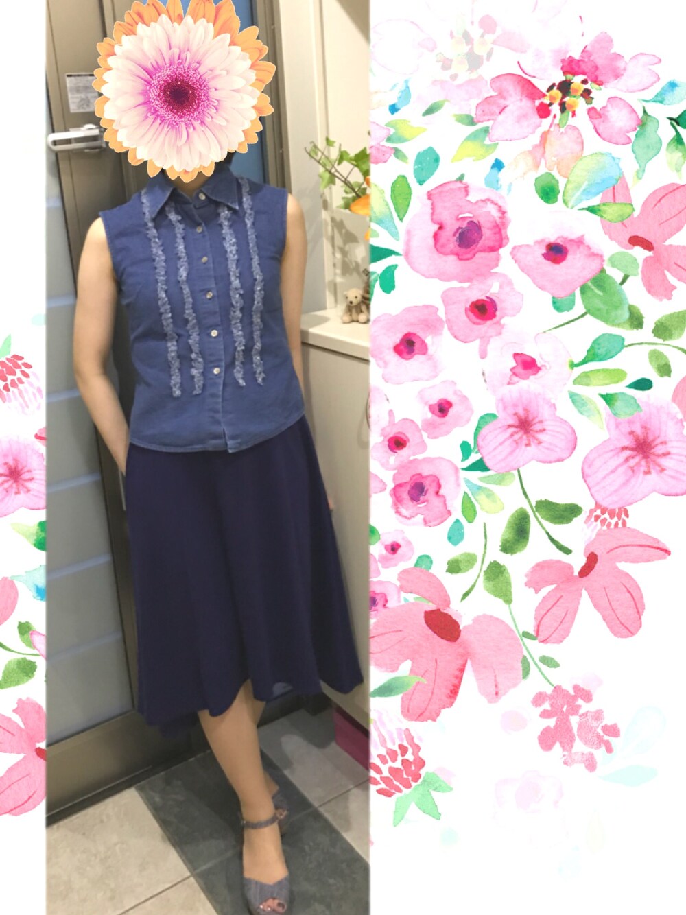 「TOMSのウィメンズ トムス プラットフォーム ウェッジ サンダル TOMS W PLATFORM WEDGES（サンダル、ブラック系）」を使った、miさん（レディース・158cm）の夏コーディネートの1枚目の写真