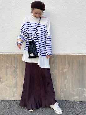 「LOWRYS FARM（ローリーズファーム）のウッドバングル　880326（バングル/リストバンド）」を使った、yumiko_nさん（レディース・157cm）の秋コーディネート