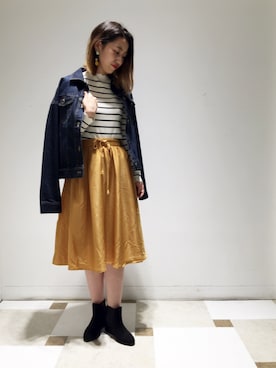 「スカラップ」｜「アイテム（デニムジャケット）」を使った、yuri.さん（レディース・158cm）の秋コーディネート