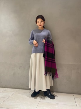 「Joshua Ellis（ジョシュアエリス）の一部別注＜Joshua Ellis（ジョシュア エリス）＞BLACKWATCH ストール†◆（ストール/ショール）」を使った、yukaさん（レディース・155cm）の秋コーディネート