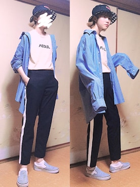 「シャツイン」｜「アイテム（スリッポン）」を使った、pankichi🙈さん（レディース・157cm）の夏コーディネート