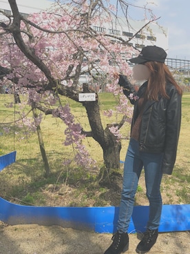 「one after another NICE CLAUP（ワンアフターアナザーナイスクラップ）のアイテム（キャップ）」を使った、aya☺︎さん（レディース・147cm）の春コーディネート