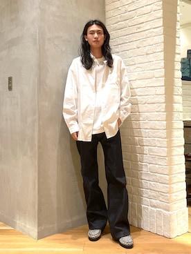 「アイテム（モカシン/デッキシューズ、ホワイト系）」を使った、nakajima daisukeさん（メンズ・180cm）の春コーディネート