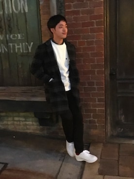 「Champion（チャンピオン）のアイテム（ニット/セーター）」を使った、もっすんさん（メンズ・176cm）の冬コーディネート