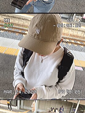 「NEW ERA（ニューエラ）のアイテム（キャップ、ベージュ系）」を使った、:mokaさん（レディース・152cm）の春コーディネート