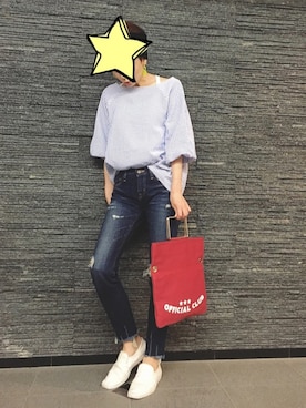「クラッシュデニム」｜「アイテム（スリッポン）」を使った、akiさん（レディース・165cm）の春コーディネート