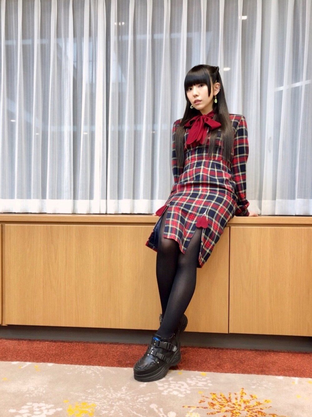 パメオポーズ　HEART BOW PLAID DRESS 青 Sサイズ パメオポーズ HEART BOW PLAID DRESS 青