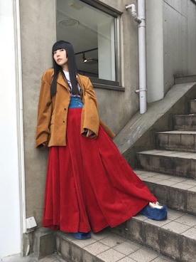 「原宿」｜「アイテム（ダウンジャケット/コート）」を使った、相沢梨紗さん（レディース・159cm）の春コーディネート
