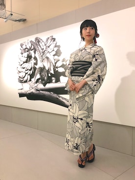 「ふりふ（フリフ）のアイテム（浴衣）」を使った、相沢梨紗さん（レディース・159cm）の夏コーディネート