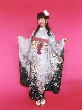 「アイテム（着物、シルバー系）」を使った、相沢梨紗さん（レディース・159cm）の冬コーディネート