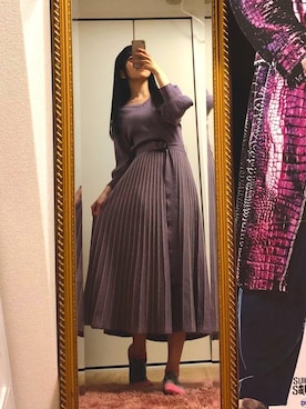「natural couture（ナチュラルクチュール）の配色ニットプリーツワンピース（ワンピース）」を使った、相沢梨紗さん（レディース・159cm）の春コーディネート
