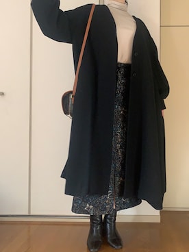 「mici（ミチ）のアイテム（ノーカラーコート）」を使った、pennnennさん（レディース・165cm）の冬コーディネート