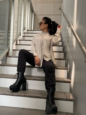 「ENVYM（アンビー）のアシメタックルーズＳＨ（シャツ/ブラウス）」を使った、ENVYM_KANAEさん（レディース・170cm）の夏コーディネート