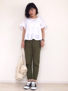 「TODAY'S SPECIAL（トゥデイズスペシャル）のMARCHE BAG/マルシェバッグ（エコバッグ/サブバッグ）」を使った、Ⓜ︎ar☺︎さん（レディース・161cm）の夏コーディネート