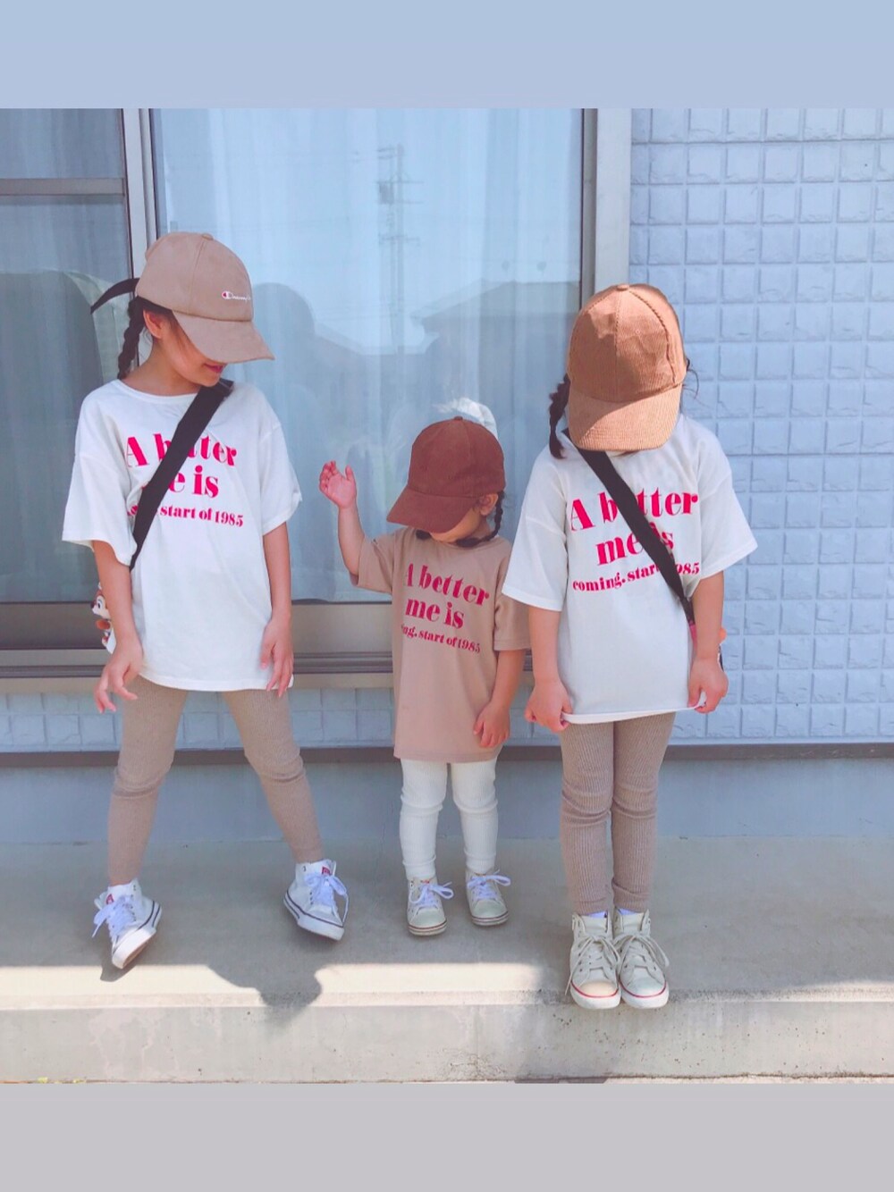 「3姉妹、西松屋、birthday、コンバース、プチプラ」｜「Birthdayのアイテム（トップス、ブラウン系）」を使った、3girl's*☻tskさん（レディース・120cm）の夏コーディネートの1枚目の写真