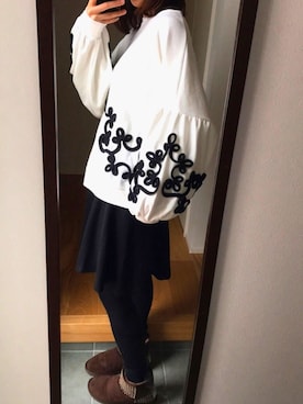 「ムートンブーツ」｜「アイテム（MA-1）」を使った、KENIIさん（レディース・167cm）の冬コーディネート