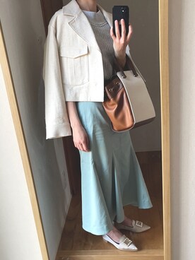 「ADAM ET ROPE'（アダムエロペ）のアイテム（ライダースジャケット）」を使った、KENIIさん（レディース・167cm）の春コーディネート